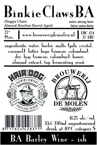 Brouwerij De Molen Binkie Claws BA (Doggie Claws - Almond Bourbon Barrel Aged)
