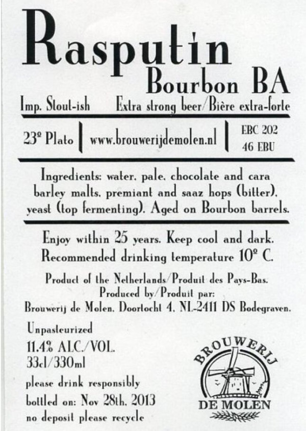 Brouwerij De Molen Rasputin Bourbon BA