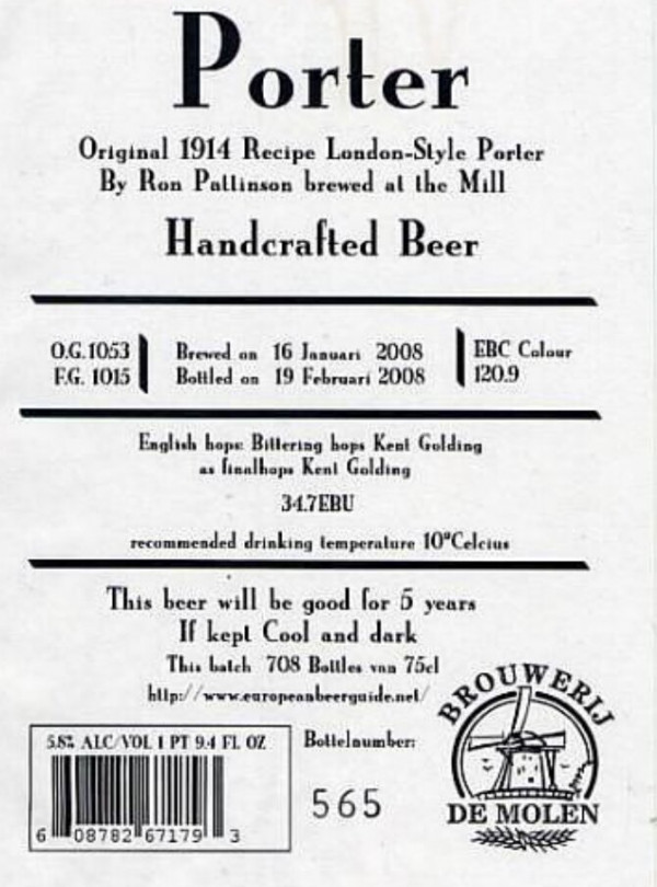 Brouwerij De Molen Porter (1914 Recipe London-Style Porter)