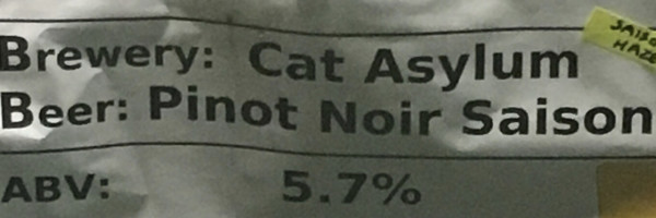 Cat Asylum Brewing Pinot Noir Saison