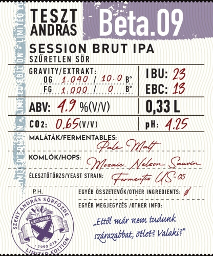 Szent András Sörfőzde TesztAndrás Beta.09