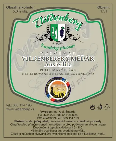 Šumický pivovar Vildenberg Vildenberský Měďák Austerlitz