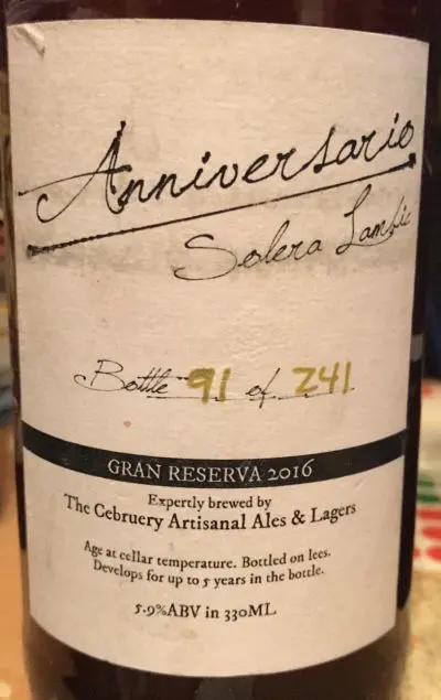 The Cebruery Anniversario Solera Lambic Gran Reserva 2016