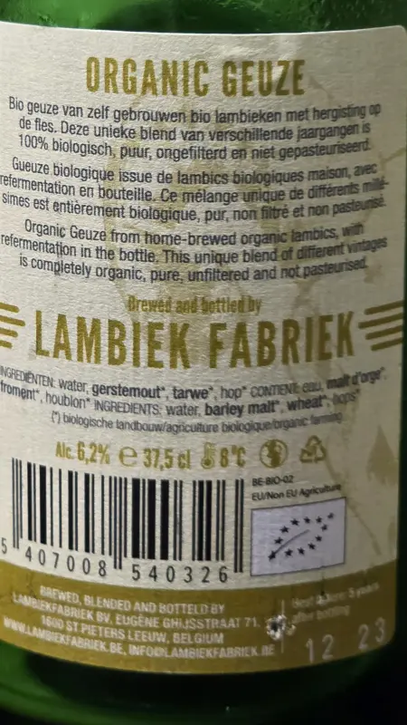 Lambiek Fabriek Organic Geuze Natur-Elle (2023)