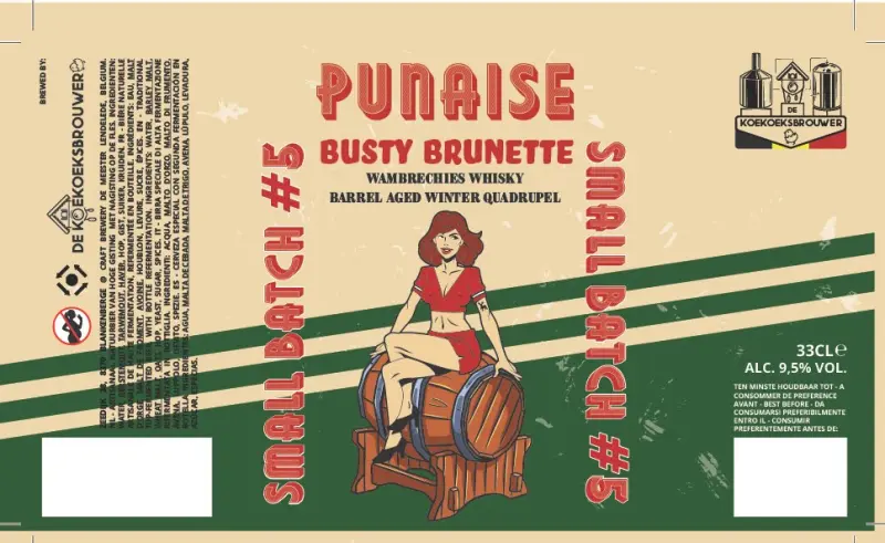 De Koekoeksbrouwer-ei Punaise Small Batch #5 Busty Brunette Wambrechies Whisky Barrel Aged Winter Quadrupel (Winter 2023-2024)