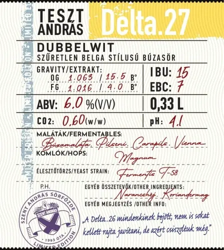 Szent András Sörfőzde Tesztandrás Delta.27