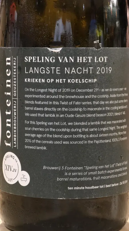 Brouwerij 3 Fonteinen Speling van het Lot XIV.iv - Langste Nacht 2019 | Krieken op het Koelschip