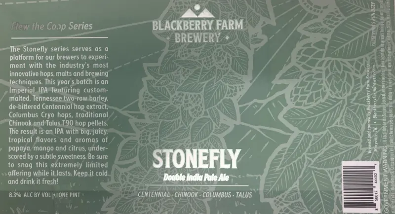 Blackberry Farm Brewery Stonefly Double IPA: Centennial, Chinook, Columbus & Talus