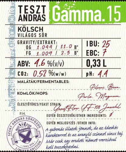 Szent András Sörfőzde TesztAndrás Gamma.15