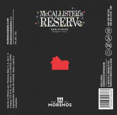 Casa Cervecera Morenos McCallister's Reserve