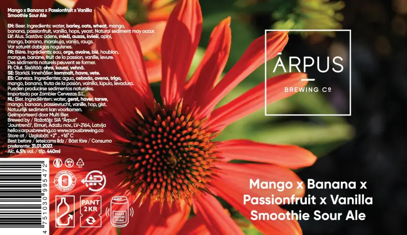 Ārpus Brewing Co. Mango x Banana x Passionfruit x Vanilla Smoothie Sour Ale