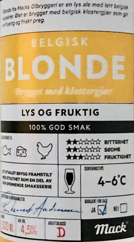 Mack Ølbryggeri Belgisk Blonde