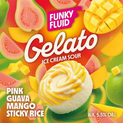 Funky Fluid Gelato: Pink Guava Mango Sticky Rice