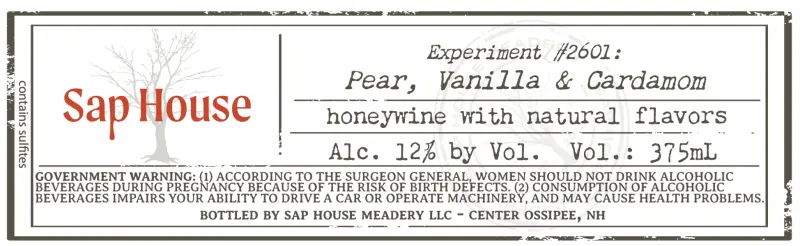 Sap House Meadery Experiment #2601: Pear, Vanilla & Cardamom